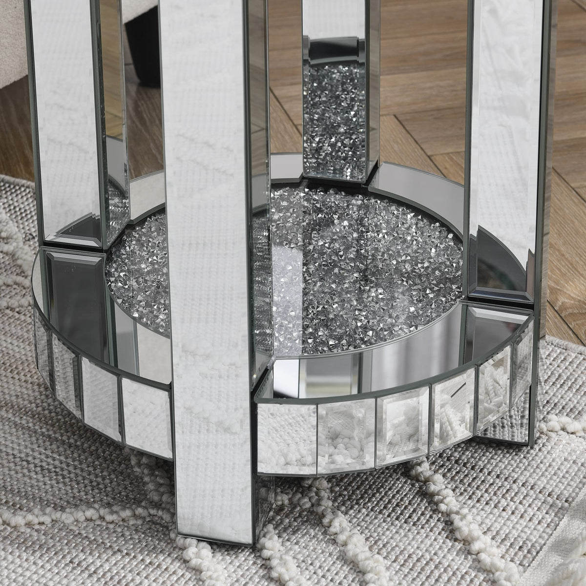 Round Silver Mirrored End Table - Living Room Coffee Table