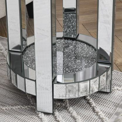 Round Silver Mirrored End Table - Living Room Coffee Table