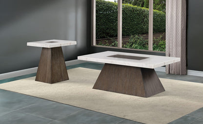 Square End Table Contemporary Style Wooden Base Marble On Top Tapered Dark Walnut