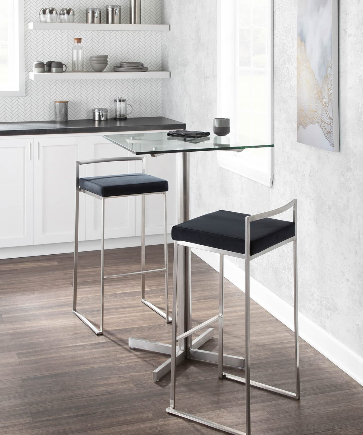 3 Black Faux Leather Barstools - Set of 3