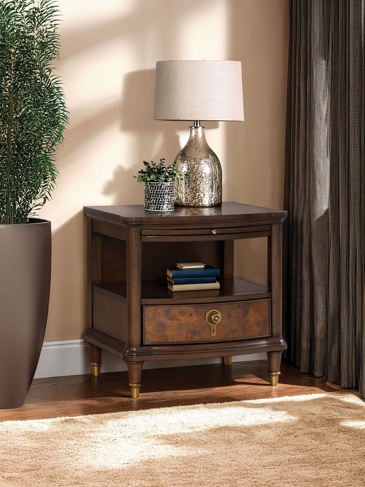 Modern Cherry End Table - Gold Legs & Tray