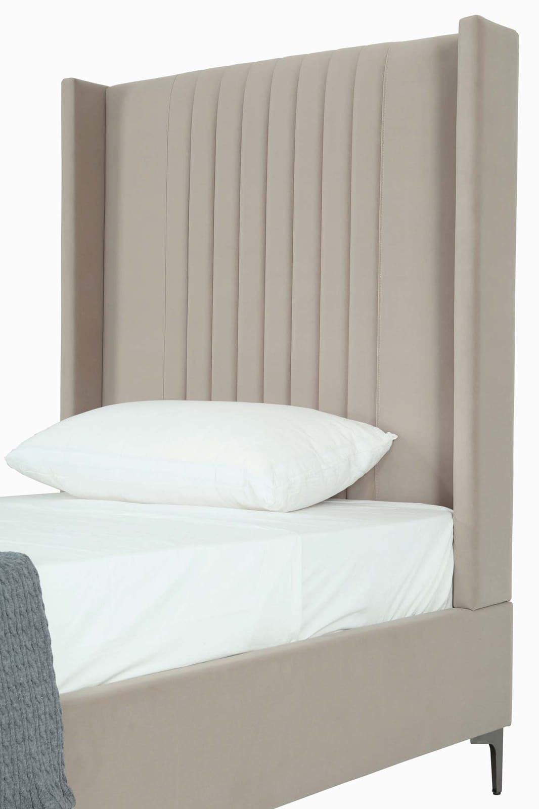 Taupe Eucalyptus Velvet Twin Bed Frame with Mid-Century Modern Headboard for Bedroom