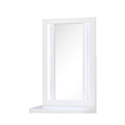 White Wood Nightstand Vanity Mirror with LED Light