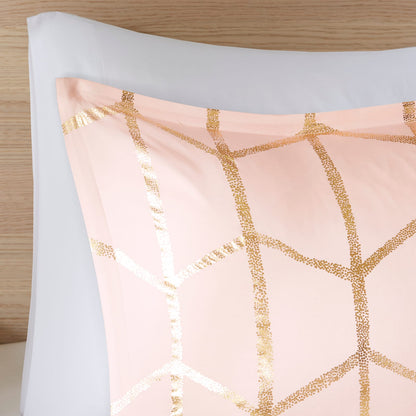 King Size Blush Polyester Comforter Set with Geometric Print