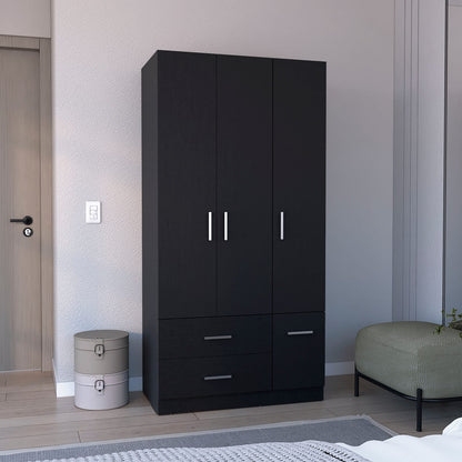 Black 71" Wardrobe with Hanging Rod & Shelves