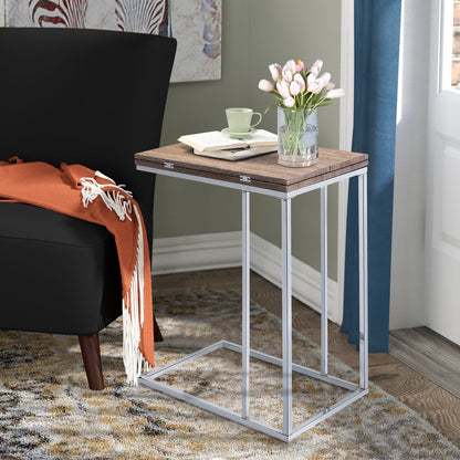Industrial Oak Side Table with Metal Base for Living Room