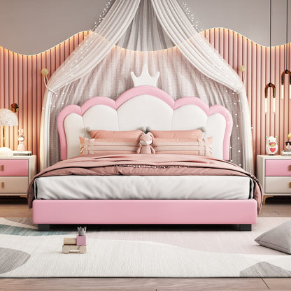 Full Pink Platform Bed with Crown Headboard - 80"L for Bedroom