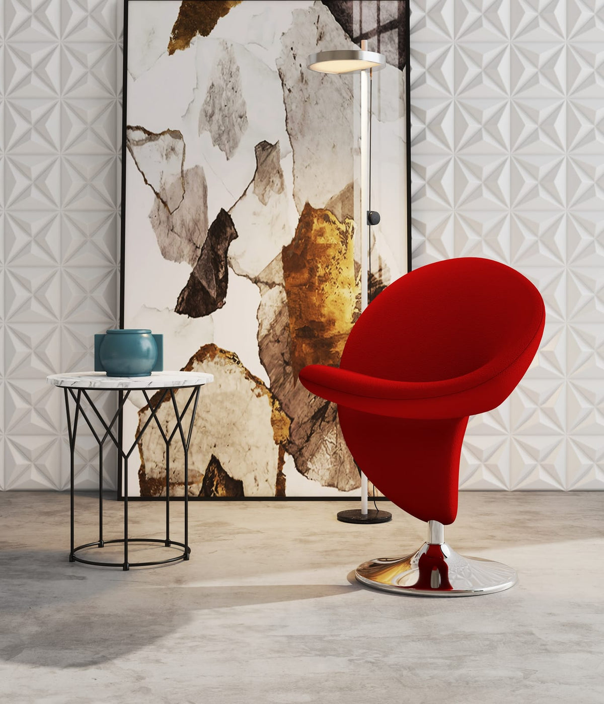 Red Swivel Lounge Chair - Modern Metal Accent