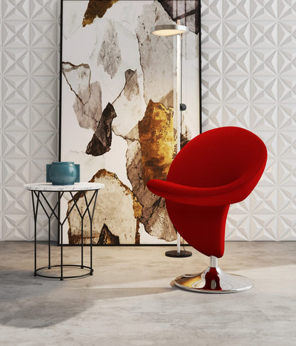 Red Swivel Lounge Chair - Modern Metal Accent