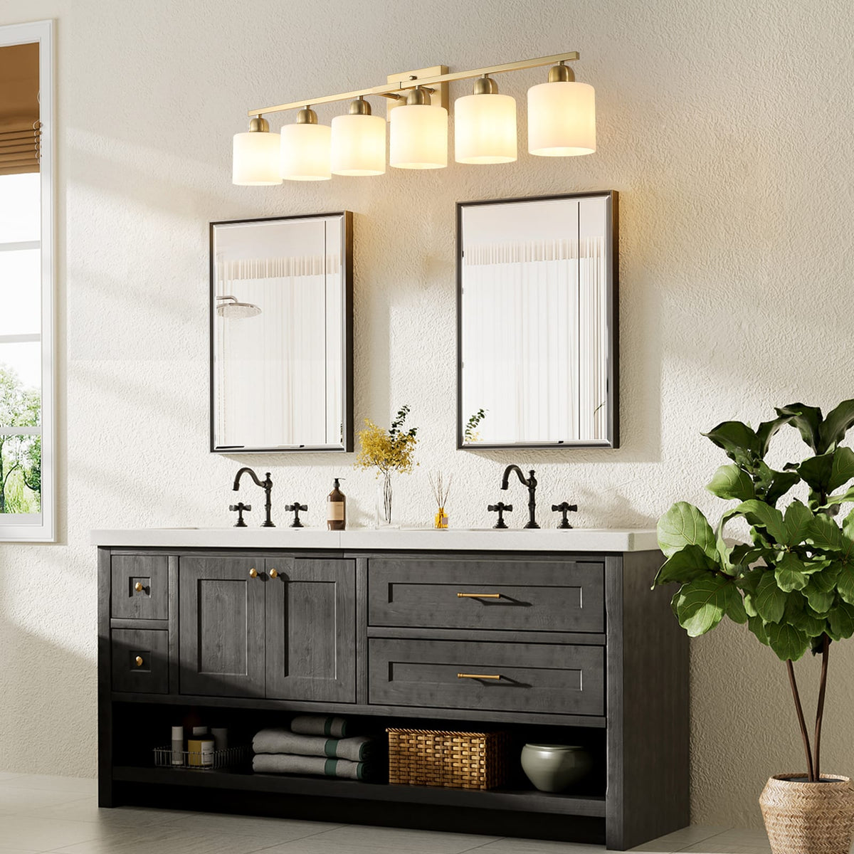 6 Light Gold Bathroom Vanity Light - Brushed Gold Fixture