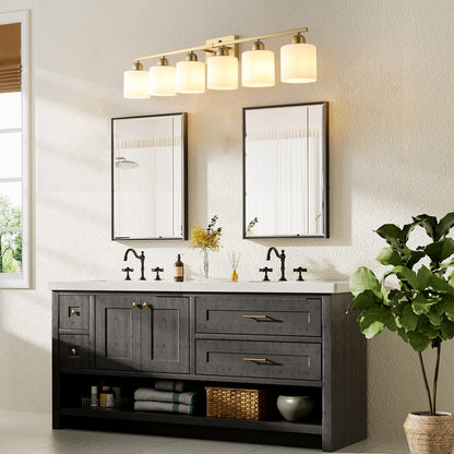 6 Light Gold Bathroom Vanity Light - Brushed Gold Fixture