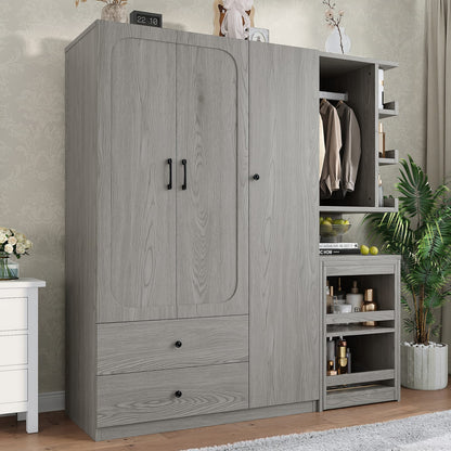 Gray Convertible Wardrobe with Foldable Desk - Bedroom Storage