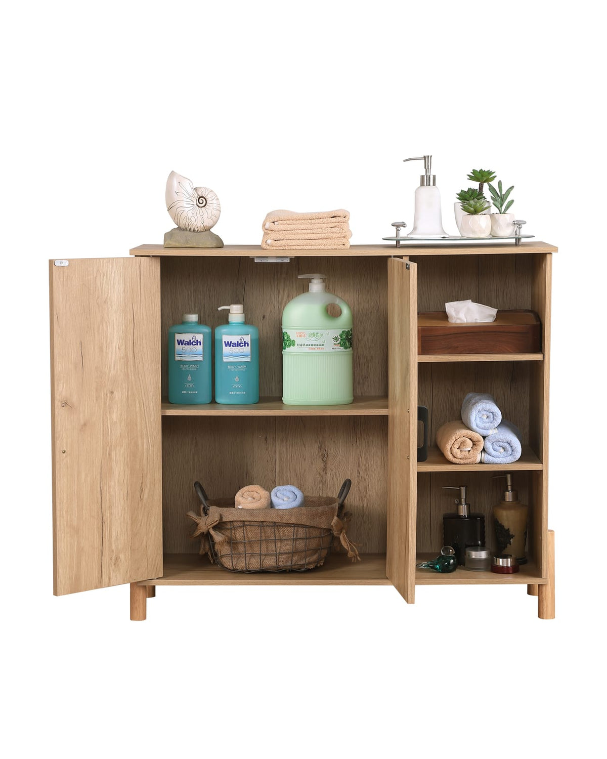 Mid-Century Storage Cabinet - Natural Rattan Doors & Adjustable Shelves