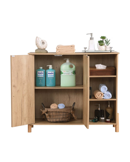 Mid-Century Storage Cabinet - Natural Rattan Doors & Adjustable Shelves