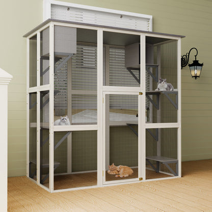 Gray Wooden Outdoor Catio - Large Walk-in Enclosure