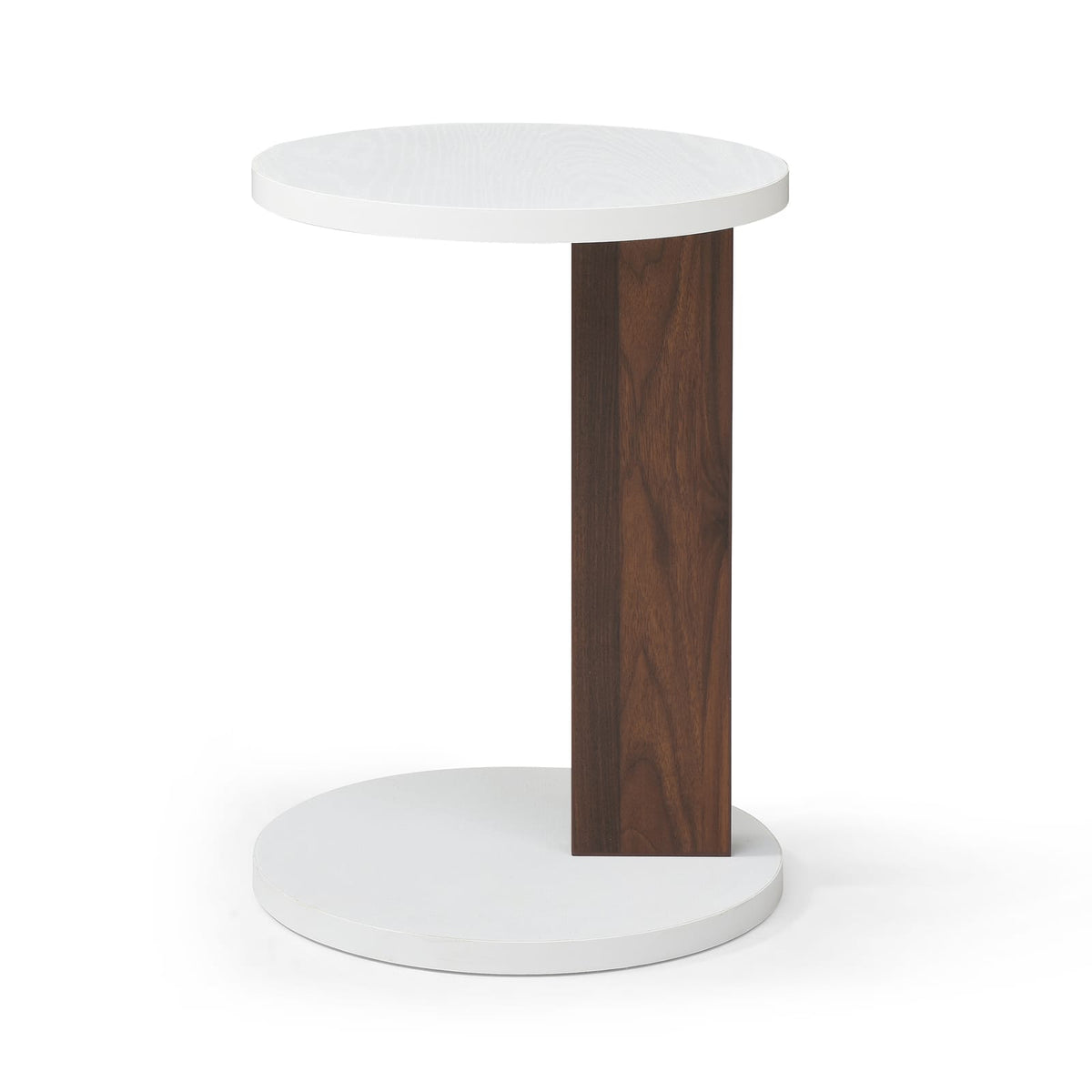 White Walnut C-Shaped End Table, Slim Side Table for Sofa for Living Room