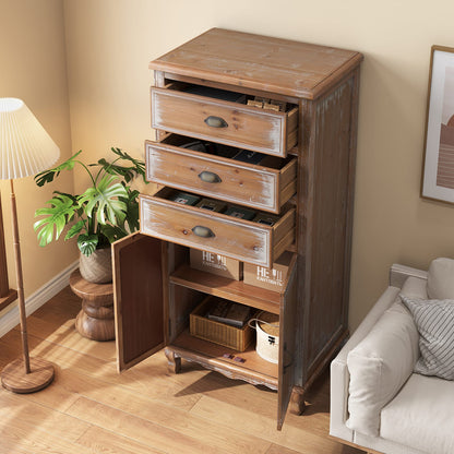 Rustic Wooden Storage Cabinet - 3 Drawers, Natural Wood for Living Room