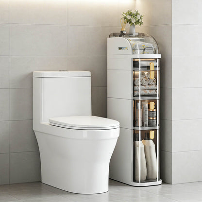 5-Tier White Bathroom Storage Cabinet - Narrow Mobile Shelf