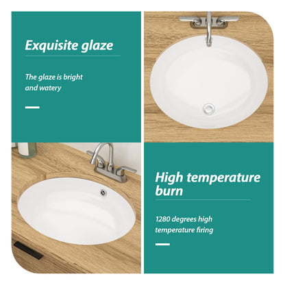 White Ceramic Oval Bathroom Sink - 18x15 Inch