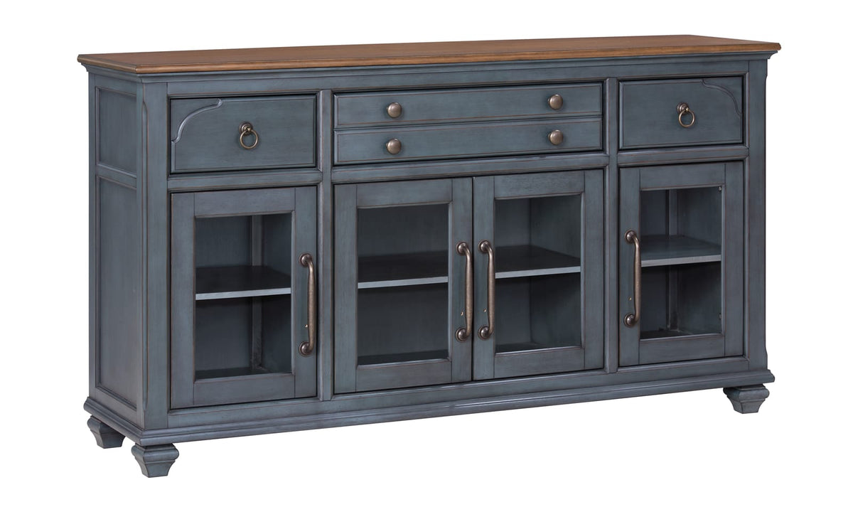 Americana Buffet Server - Blue Brown Wood Cabinet