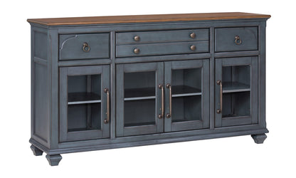 Americana Buffet Server - Blue Brown Wood Cabinet