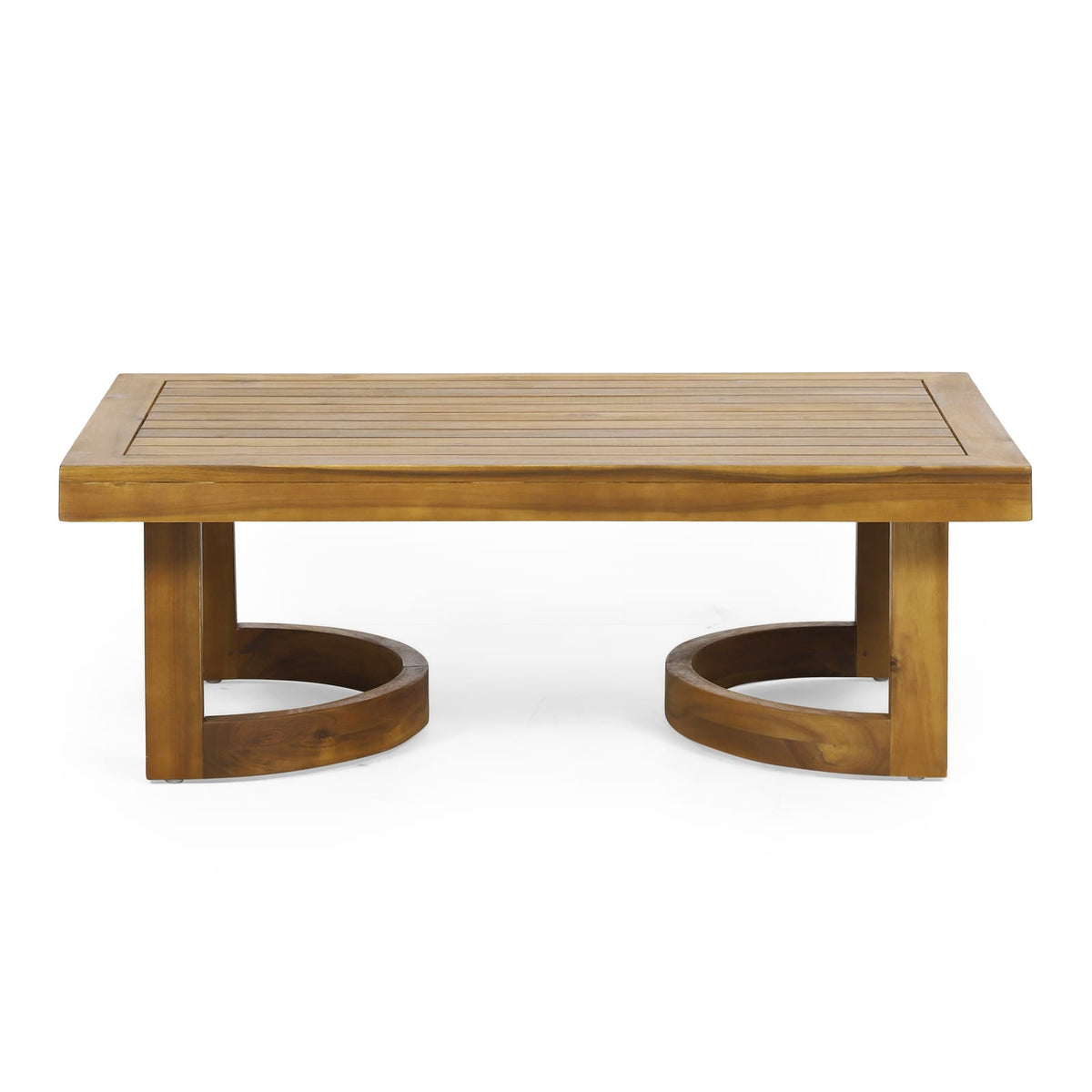 Beige Brown Acacia Wood Patio Loveseat & Coffee Table Set