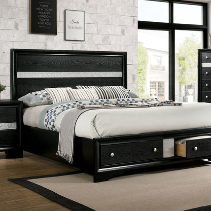 Queen Size Black Wood Bed Frame Storage