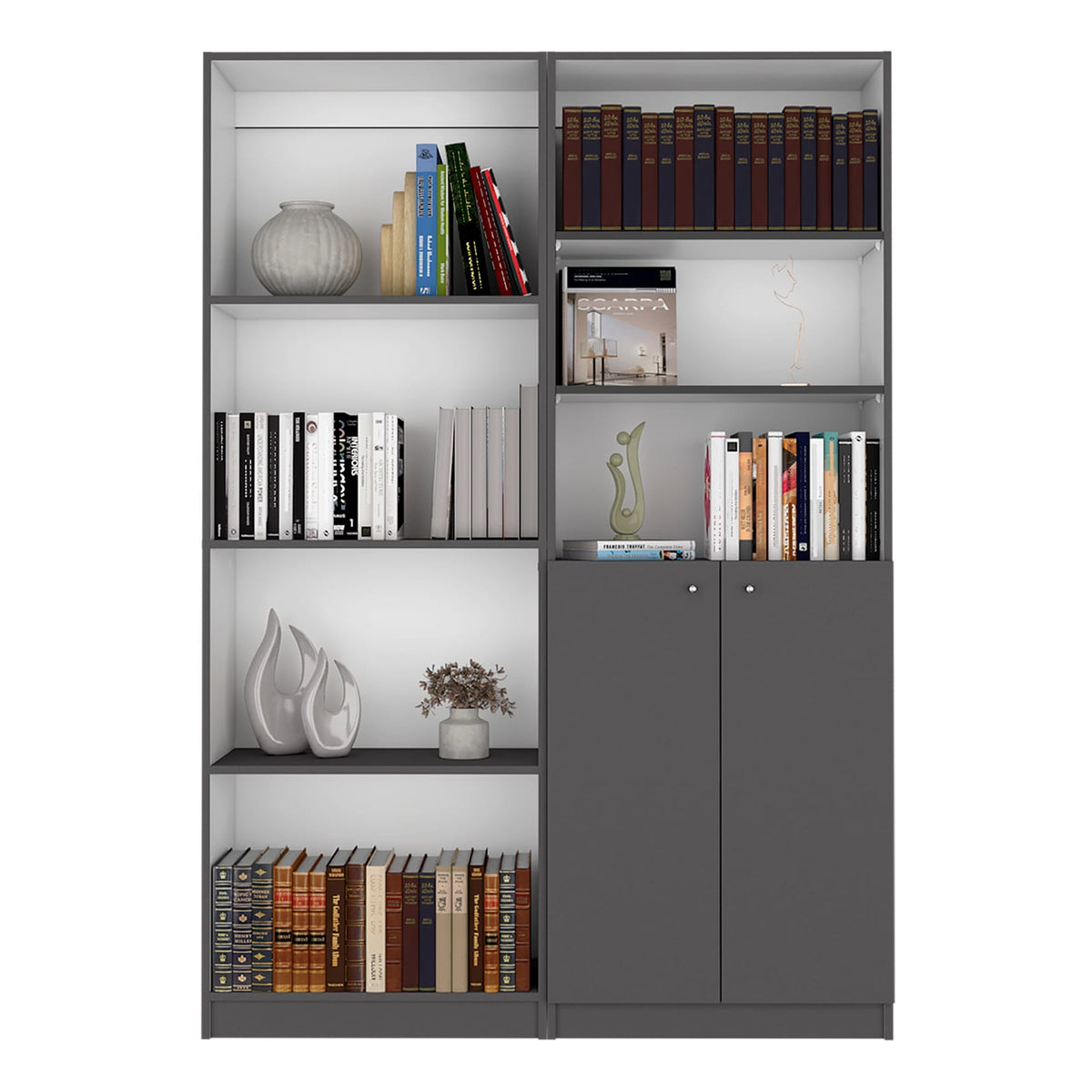 Gray+White Matte Home Bookcase Set - 9 Shelves, Office Storage