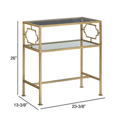 Grifton Accent Table - Antique Gold Metal & Glass - 13.4"W x 23.4"D x 26"H