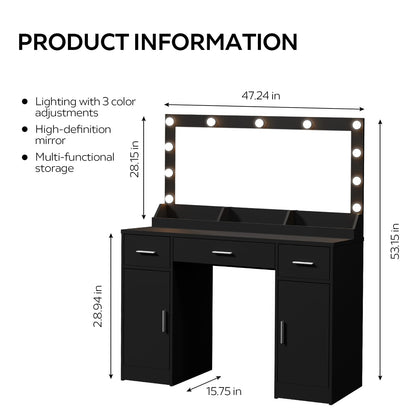 Black Particle Board Makeup Vanity Desk - 47.2" x 15.7" for Bedroom