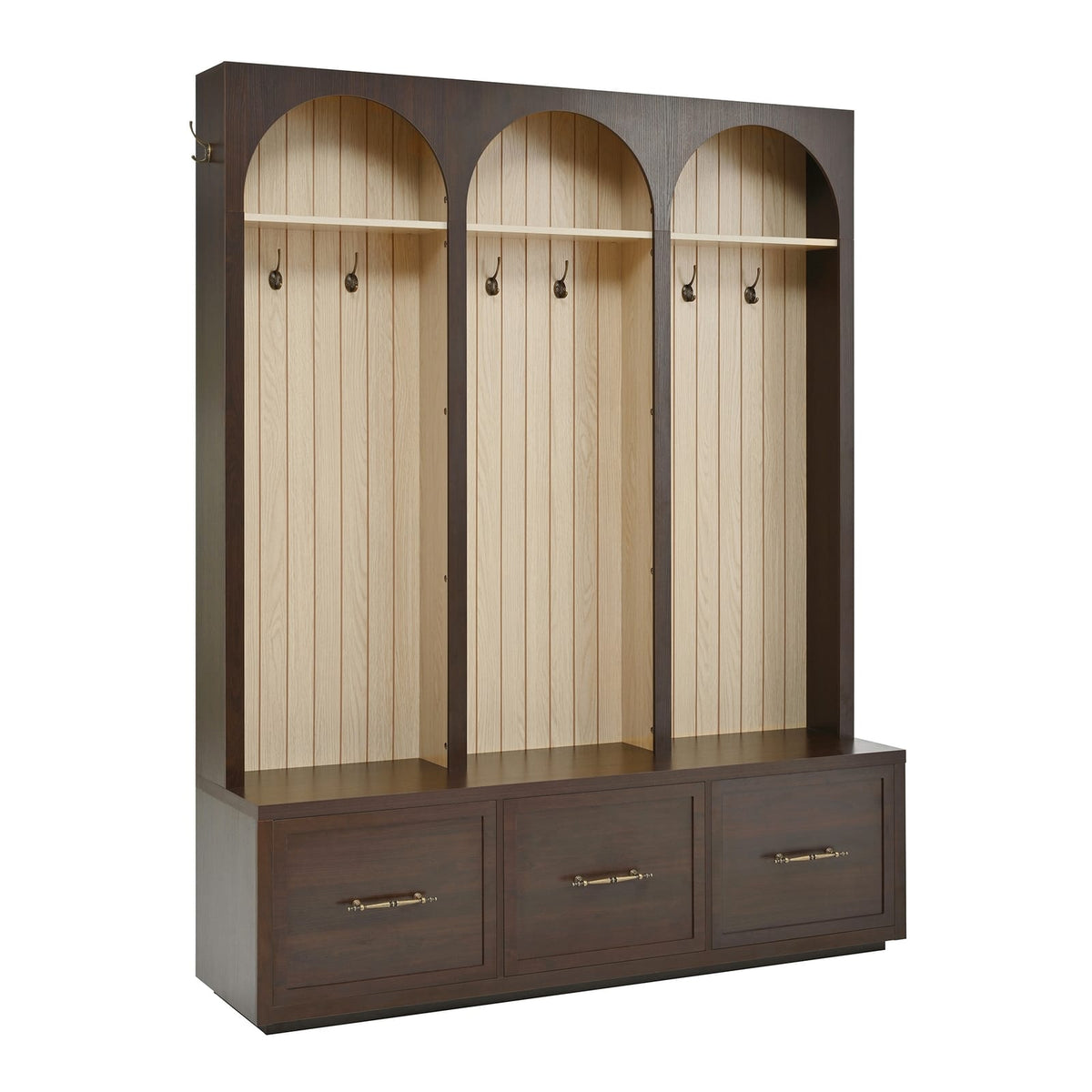 Dark Walnut Hall Tree with Bench & Storage for Living Room