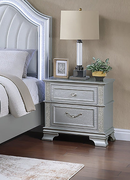 Gray 2-Drawer Bedside Cabinet - Solid Wood Nightstand