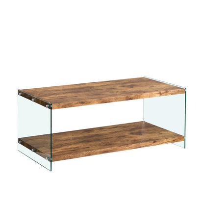 Walnut Glass Coffee Table - Small Sofa Table, Multi-Purpose Design