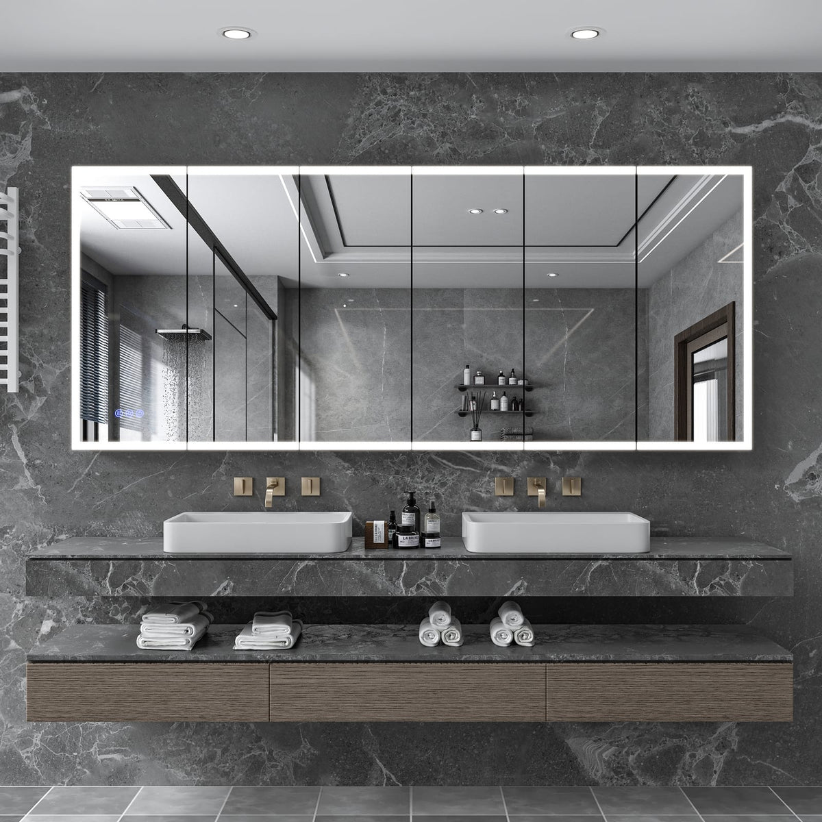 LED Medicine Cabinet with Mirror - 96" x 40" Silver Grey, Adjustable Lighting