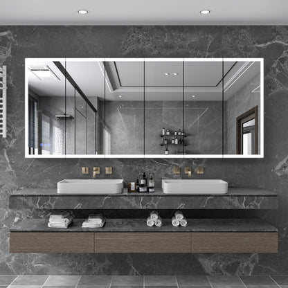 LED Medicine Cabinet with Mirror - 96" x 40" Silver Grey, Adjustable Lighting