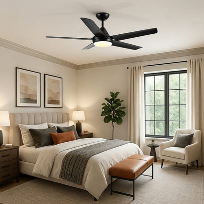 48" Ceiling Fan with Lights & Remote, Matte Black - Modern Design