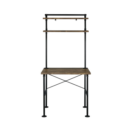 Ensata Rustic Oak & Black Finish Writing Desk - Home Office Storage