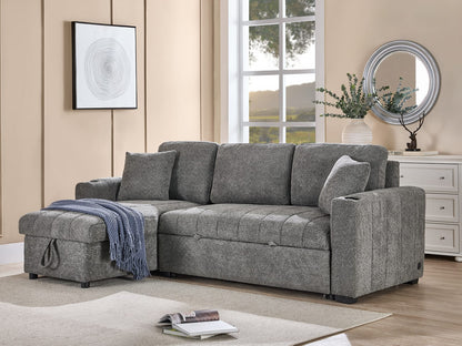Gray Boucle 3 Seat Sectional Sofa with Sleeper