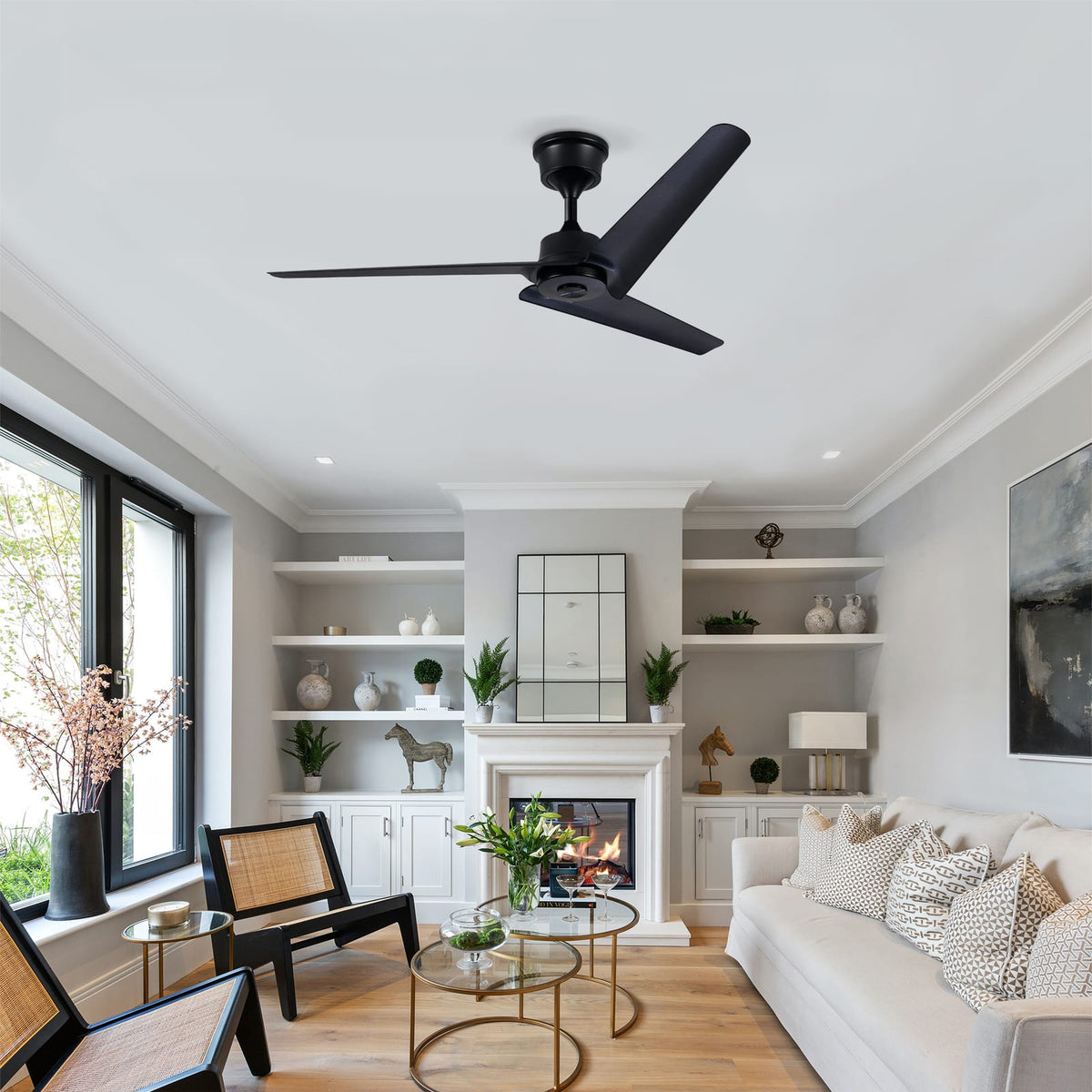 52 inch Black ABS Ceiling Fan with Remote Control for Living Rooms