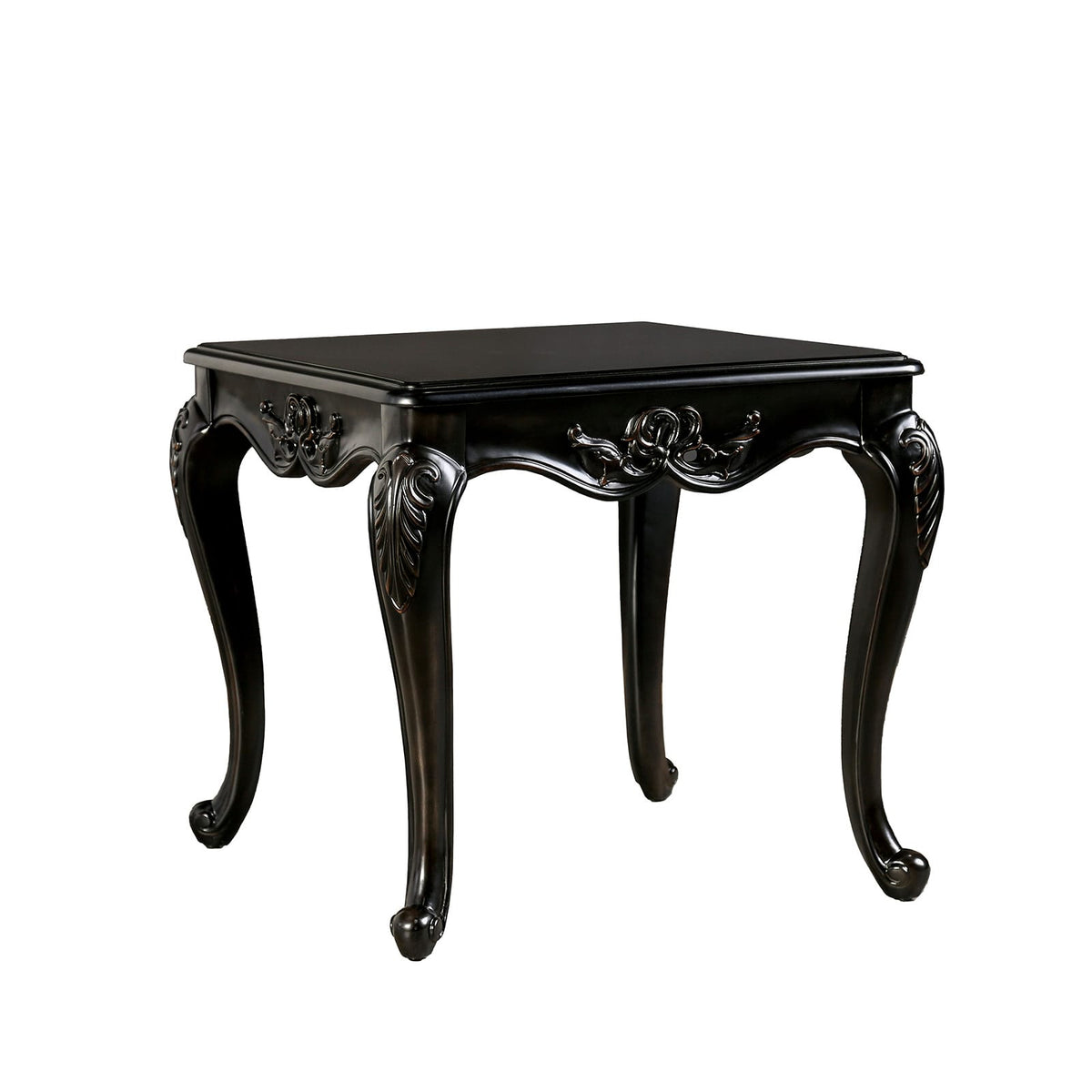 Champagne Solid Wood End Table - Traditional Style Curved Legs