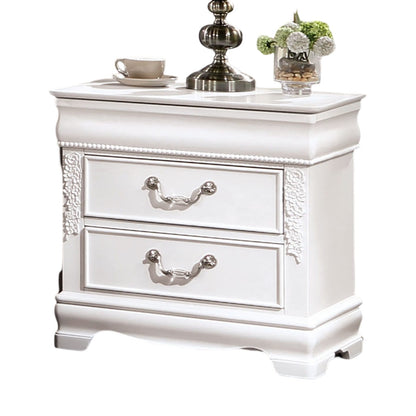 Classic White Nightstand - 2 Drawers Solid Wood Bedside Table