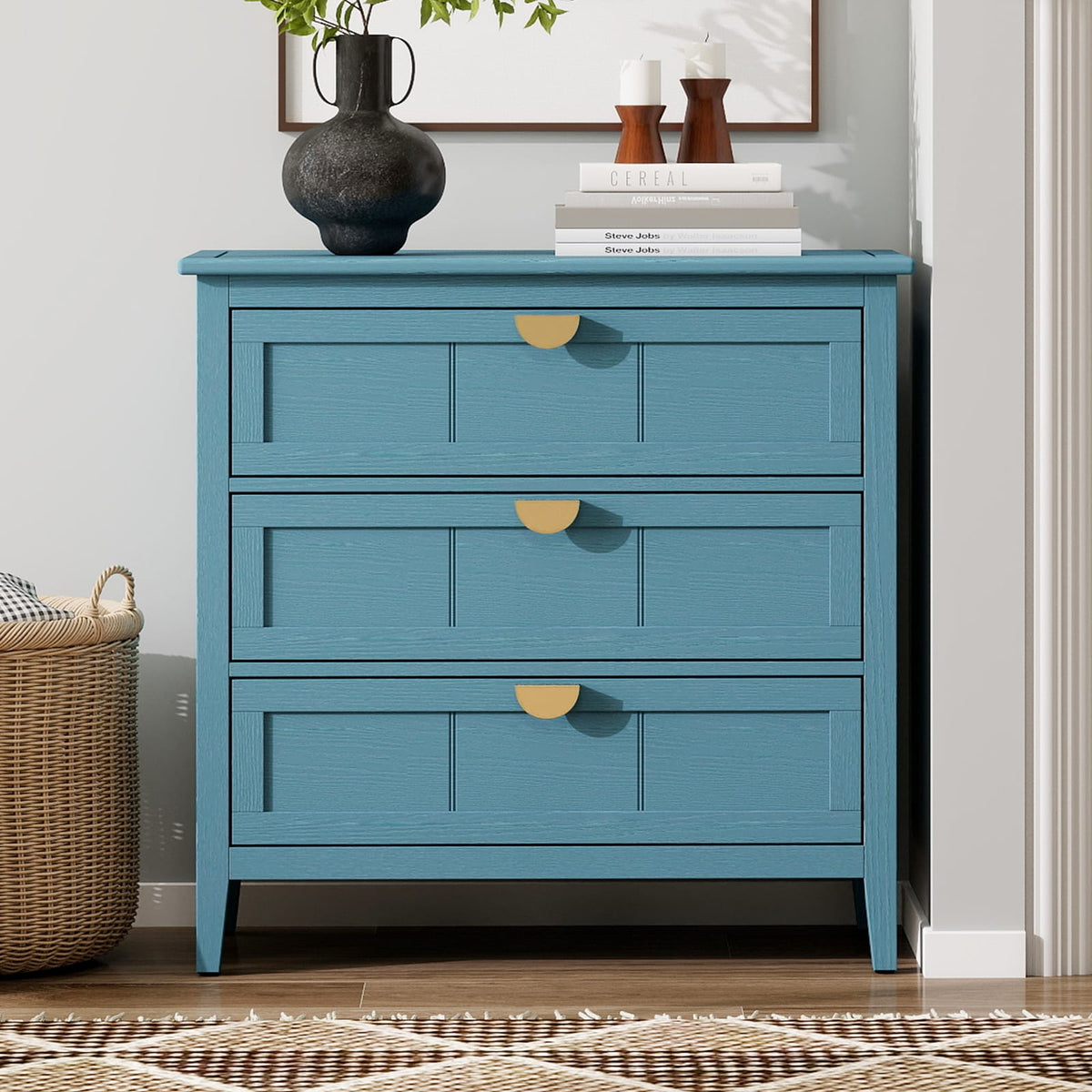Blue MDF 3 Drawer Cabinet - Bedroom Storage