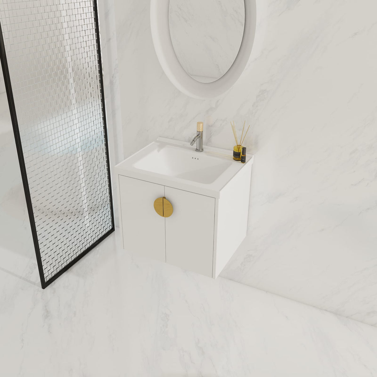 24 Inch Soft Close Bathroom Vanity with Sink - Gloss White Plywood