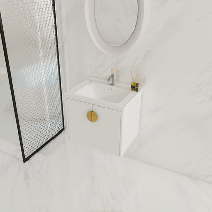 24 Inch Soft Close Bathroom Vanity with Sink - Gloss White Plywood