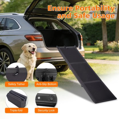 71 Inch Foldable Dog Ramp - Black Polypropylene Pet Ramp for SUVs & Trucks