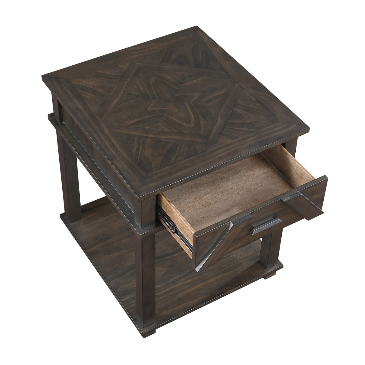 Traditional Rustic End Table with Storage - Brown Finish