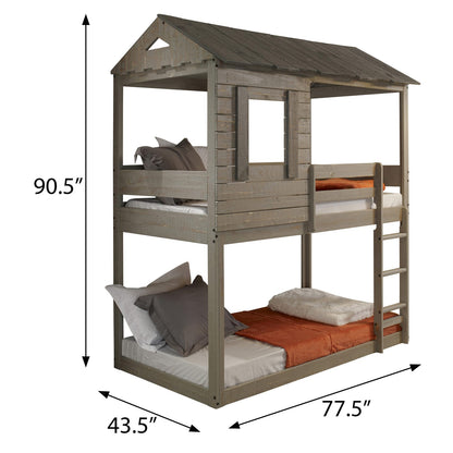 Rustic Grey Twin Over Twin Bunk Bed - Durable Wood Frame