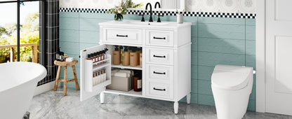 36 Inch White Solid Wood Vanity for Bathroom Renovation with Smart Storage