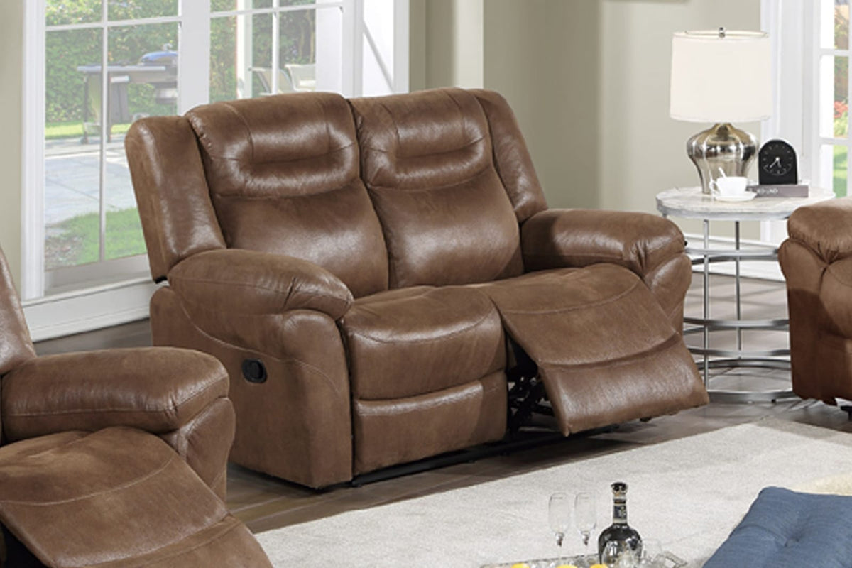 Modern Brown Power Reclining Loveseat - Pillow Arms & USB Port