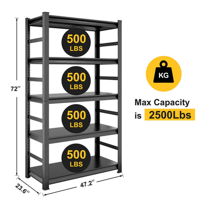 5 Tier Dark Gray Metal Shelving Unit - Kitchen Storage